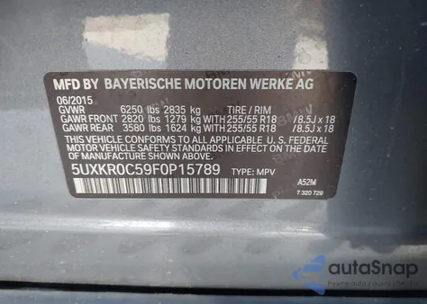 2015 BMW X5 xDrive35I из США, поврежденный, VIN 5UXKR0C59F0P15789